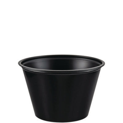 Dart® Polystyrene Portion Cups, 4 oz, Plastic, Black, 250/Bag, 10 Bags/Carton Portion Cups - Office Ready