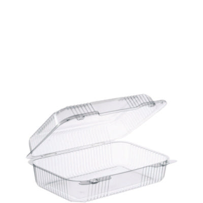 Dart® StayLock Clear Hinged Lid Containers, Oblong, 6.81 x 9.4 x 3.1, Plastic, 125/Bag, 2/Carton Takeout Food Containers - Office Ready