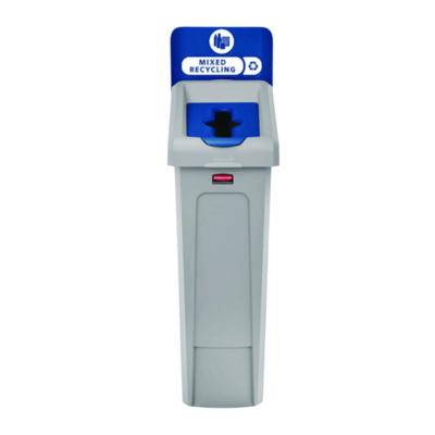 Rubbermaid® Commercial Slim Jim Recycling Station Kit, 1-Stream Mixed Recycling, 23 gal, Plastic, Gray/Blue Indoor Recycling Bins - Office Ready