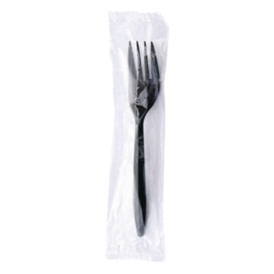 Boardwalk® Mediumweight Wrapped Polypropylene Cutlery, Fork, Black, 1,000/Carton Disposable Forks - Office Ready