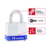 Master Lock® 4-Pin Tumbler Lock, Laminated Steel Body, 1.12" Wide, Silver/Blue, 2 Keys Keyed Padlocks - Office Ready