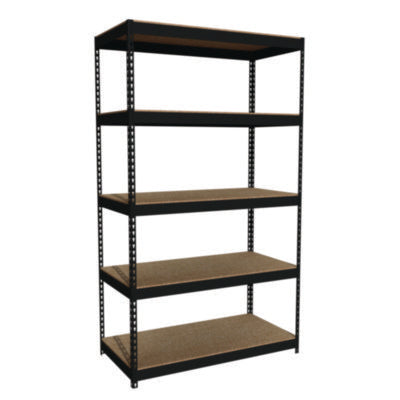 Alera® Steel Shelving Unit with Particleboard Shelves, Five-Shelf, 48w x 24d x 84h, Steel, Black Multiuse Shelving, Open - Office Ready