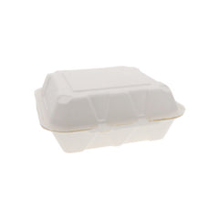 Pactiv Evergreen EarthChoice PFAS Free Compostable Hinged Lid Container, 9 x 9 x 3, White, Sugarcane, 150/Carton