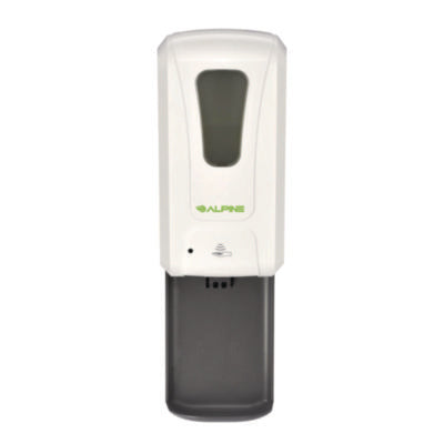 Alpine Industries Wall Mount Automatic Gel Hand Sanitizer/Soap Dispenser with Drip Tray, 40 oz, 4.48 x 6 x 18.1, White Liquid Soap Dispensers, Automatic - Office Ready