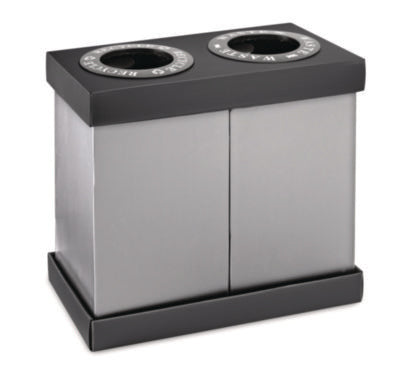 Alpine Industries 28 Gal. Indoor Trash Can and Recycling Bin, Corrugated Polypropylene, Gray, 2 Bin Indoor/Outdoor Recycling Bins - Office Ready