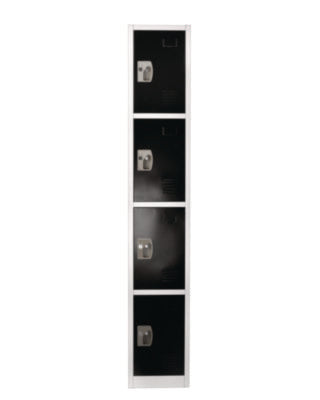 AdirOffice Steel Storage Locker, 4 Compartment, 12 x 12 x 72, Black Four-Tier Lockers - Office Ready