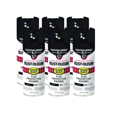 Rust-Oleum® Stops Rust 5-in-1 Spray Paint, Flat Black, 12 oz Aerosol Can, 6/Carton Specialty Paints & Primers - Office Ready
