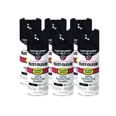Rust-Oleum® Stops Rust 5-in-1 Spray Paint, Satin Black, 12 oz Aerosol Can, 6/Carton Specialty Paints & Primers - Office Ready