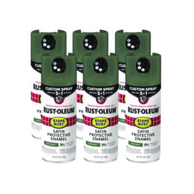 Rust-Oleum® Stops Rust 5-in-1 Spray Paint, Satin Earthy Green, 12 oz Aerosol Can, 6/Carton Specialty Paints & Primers - Office Ready