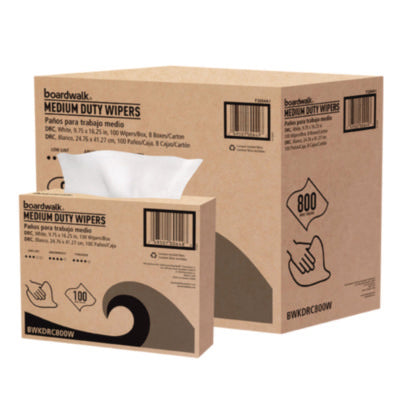 Boardwalk® DRC Wipers, 1-Ply, 9.75 x 16.25, White, 100/Box, 8 Boxes/Carton Disposable Dry Wipes - Office Ready