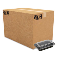 GEN Microwavable Food Container with Lid, Rectangular, 24 oz, 7.48 x 5.03 x 2.48, Black/Clear, Plastic, 150/Carton