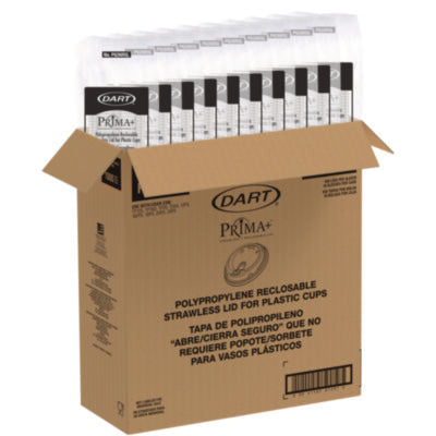 Dart® Prima™ Strawless Plastic Lids, Fits 12 oz to 26 oz Cold Cups, Clear, 100/Sleeve, 10 Sleeves/Carton Cold Cup Lids - Office Ready