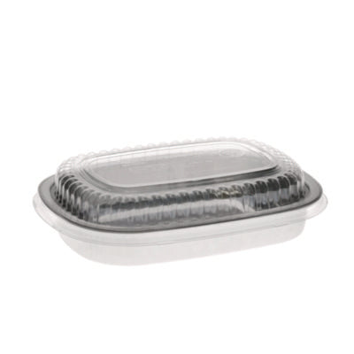 Pactiv Evergreen Classic Carry-Out® Container with PET Dome Lid, 22 oz, 8.2 x 6.2 x 1.3, Silver/Clear, Aluminum, 100/Carton Takeout Food Containers - Office Ready
