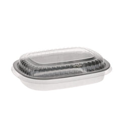 Pactiv Evergreen Classic Carry-Out® Container with PET Dome Lid, 22 oz, 8.2 x 6.2 x 1.3, Silver/Clear, Aluminum, 100/Carton