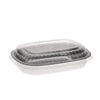 Pactiv Evergreen Classic Carry-Out® Container with PET Dome Lid, 22 oz, 8.2 x 6.2 x 1.3, Silver/Clear, Aluminum, 100/Carton Takeout Food Containers - Office Ready