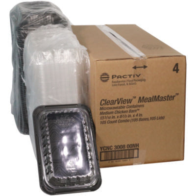 Pactiv Evergreen ClearView MealMaster® Chicken Barn, 13.3 x 8.4 x 4, Black/Clear, Plastic, 105/Carton Butcher Food Containers - Office Ready