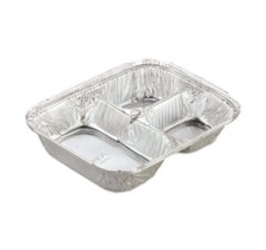 HFA® Aluminum Oblong Containers, 3 Compartments, 24 oz, 8.5 x 6.38 x 1.47, Silver, 500/Carton