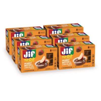 Jif To Go® Chocolate Peanut Butter, Chocolate, 1.1 oz Cups, 8 Cups/Pack, 6 Packs/Carton Nut Butter - Office Ready