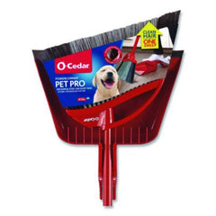 O-Cedar® PowerCorner® Pet Pro Broom and Step-on Dust Pan, 48" Handle, Red/Black/Gray