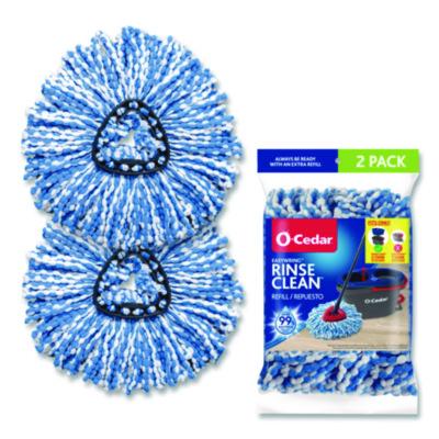 O-Cedar® Rinse Clean Refill, Microfiber, Custom Size for Rinse Clean Mop Systems, Blue/White, 2/Pack Wet Mop Heads - Office Ready
