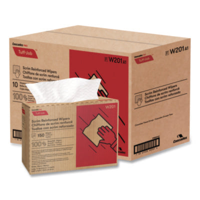 Cascades PRO Tuff-Job® Scrim Reinforced Wipers, 4-Ply, 9.25 x 12.5, White, 150/Box, 10 Boxes/Carton Disposable Dry Wipes - Office Ready
