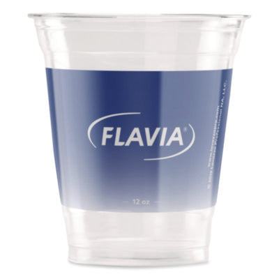 FLAVIA® Cold Cup 12 oz, Blue Band Flavia Logo, Clear/Blue, 900/Carton Cold Drink Cups - Office Ready