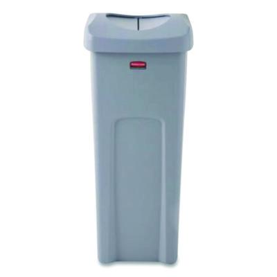 Rubbermaid® Commercial Universal Square Trash Can with Swing Lid, 23 gal, Plastic, Gray Indoor All-Purpose Waste Bins - Office Ready