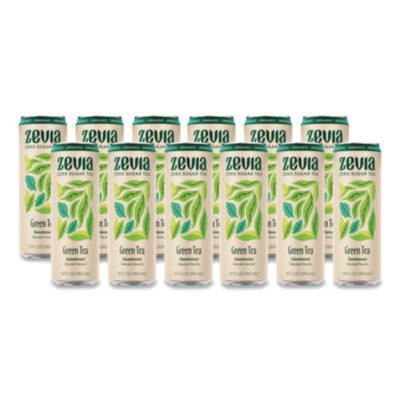 Zevia® Zero Sugar Naturally Sweetened Green Tea, 12 oz Can, 12/Carton Iced Tea - Office Ready