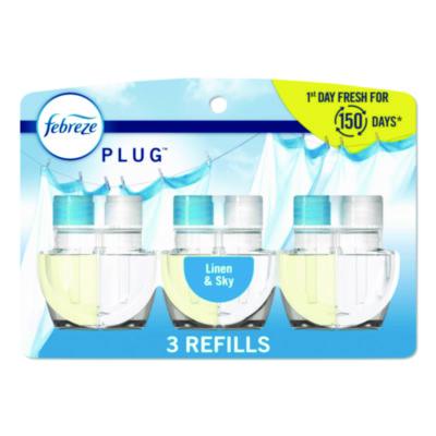 Febreze® PLUG Air Freshener Refills, Linen and Sky, 2.63 oz, 3/Pack, 6 Packs/Carton Air Freshener/Odor Eliminator Oil Refills - Office Ready