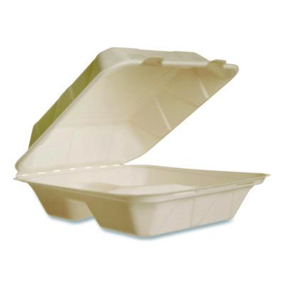 Vegware™ Nourish Molded Fiber Takeout Containers, Compostable, 3 Compartments, 7.9 x 7.9 x 2.9, White, Sugarcane, 200/Carton Takeout Food Containers - Office Ready