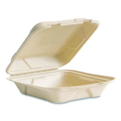Vegware™ Nourish Molded Fiber Takeout Containers, Compostable, 7.9 x 7.9 x 2.9, White, Sugarcane, 200/Carton Takeout Food Containers - Office Ready