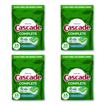 Cascade® ActionPacs®, Fresh Scent, 17.6 oz Bag, 33 Pacs/Bag, 4 Bags/Carton Automatic Dishwasher Detergents - Office Ready
