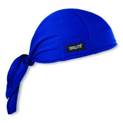 ergodyne® Chill-Its 6615 High-Performance Bandana Doo Rag with Terry Cloth Sweatband, One Size Fits Most, Blue Skull Caps/Doo Rags - Office Ready