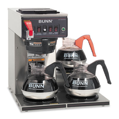 BUNN® CWTF-3 Three Burner Automatic Coffee Brewer, 12-Cup, Black/Stainless Steel Commercial Drip Coffee Brewers - Office Ready