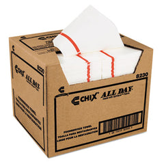Chix® Chicopee® All Day™ Service Towels, 1-Ply, 12.25 x 21, White/Red Stripe, 200/Carton