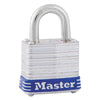 Master Lock® 4-Pin Tumbler Lock, Laminated Steel Body, 1.12" Wide, Silver/Blue, 2 Keys Keyed Padlocks - Office Ready
