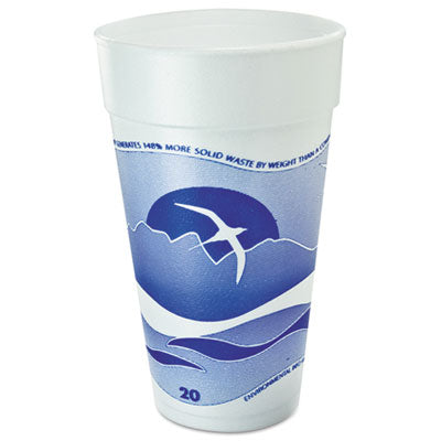 Dart® Horizon Hot/Cold Foam Drinking Cups, 20 oz, White/Blueberry, 25/Bag, 20 Bags/Carton Hot/Cold Drink Cups - Office Ready