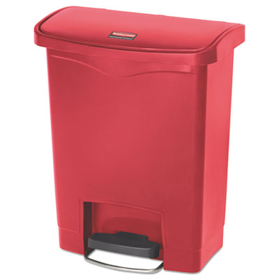 Rubbermaid® Commercial Slim Jim® Streamline® Resin Step-On Container, Front Step Style, 8 gal, Polyethylene, Red Indoor All-Purpose Waste Bins - Office Ready
