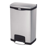 Rubbermaid® Commercial Slim Jim Stainless Steel Step-On Container, Front Step Style, 13 gal, Stainless Steel, Black Indoor All-Purpose Waste Bins - Office Ready