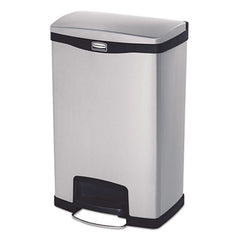 Rubbermaid® Commercial Slim Jim Stainless Steel Step-On Container, Front Step Style, 13 gal, Stainless Steel, Black