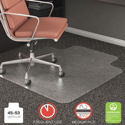 deflecto® RollaMat® Frequent Use Chair Mat for Medium Pile Carpeting, Med Pile Carpet, Flat, 45 x 53, Wide Lipped, Clear Chair Mats - Office Ready