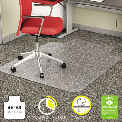 deflecto® EconoMat® Occasional Use Chair Mat for Commercial Flat Pile Carpeting, 45 x 53, Wide Lipped, Clear Chair Mats - Office Ready