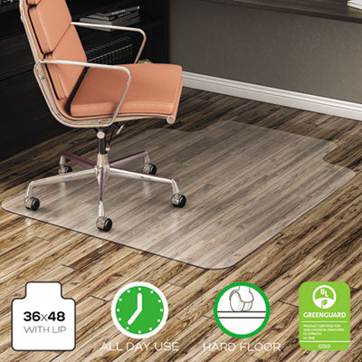 deflecto® EconoMat Non-Studded All Day Use Chair Mat for Hard Floors, Flat Packed, 36 x 48, Lipped, Clear Chair Mats - Office Ready
