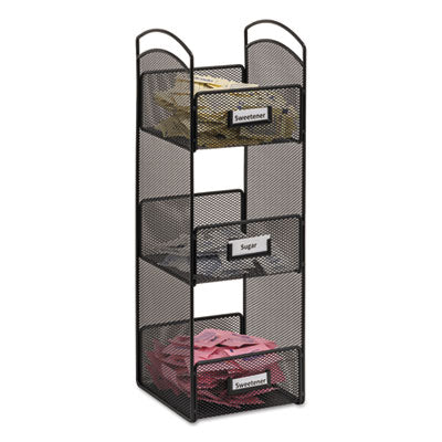 Safco® Onyx™ Breakroom Organizers, 3 Compartments, 6 x 6 x 18, Steel Mesh, Black Coffee Condiment Stations - Office Ready