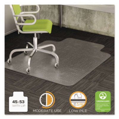 deflecto® DuraMat Moderate Use Chair Mat for Low Pile Carpeting, 45 x 53 with Lip, Clear Chair Mats - Office Ready