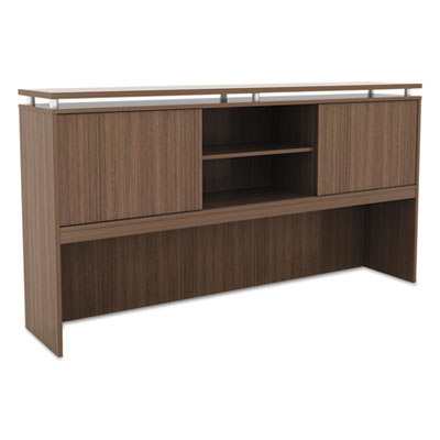 Alera® Alera® Sedina Series Hutch with Sliding Doors, 72w x 15d x 42.5h, Modern Walnut Office Hutches - Office Ready