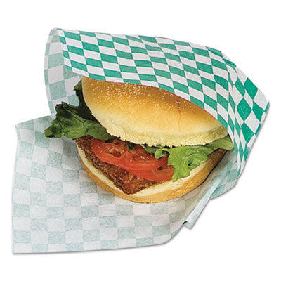 Bagcraft Grease-Resistant Paper Wraps and Liners, 12 x 12, Green Check, 1,000/Box, 5 Boxes/Carton Paper Wrap - Office Ready