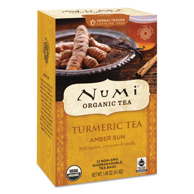 Numi® Turmeric Tea, Amber Sun, 1.46 oz Bag, 12/Box Tea Bags - Office Ready