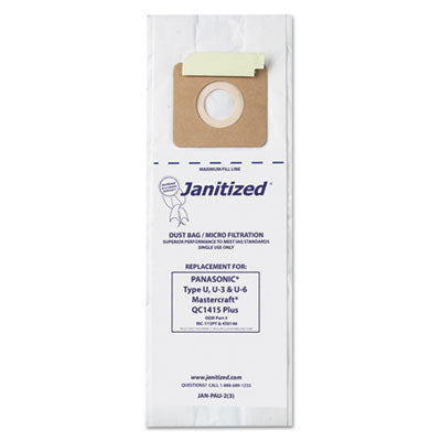 Janitized® Vacuum Bags, 36/Carton Vacuum Cleaner Disposable Bags - Office Ready
