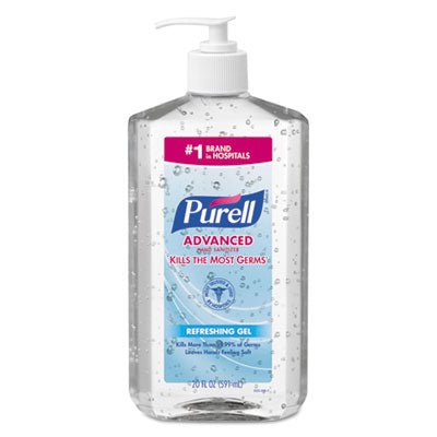 PURELL® Advanced Hand Sanitizer Refreshing Gel, 20 oz Pump Bottle, Clean Scent, 12/Carton Hand Sanitizer Pump Bottles, Gel - Office Ready